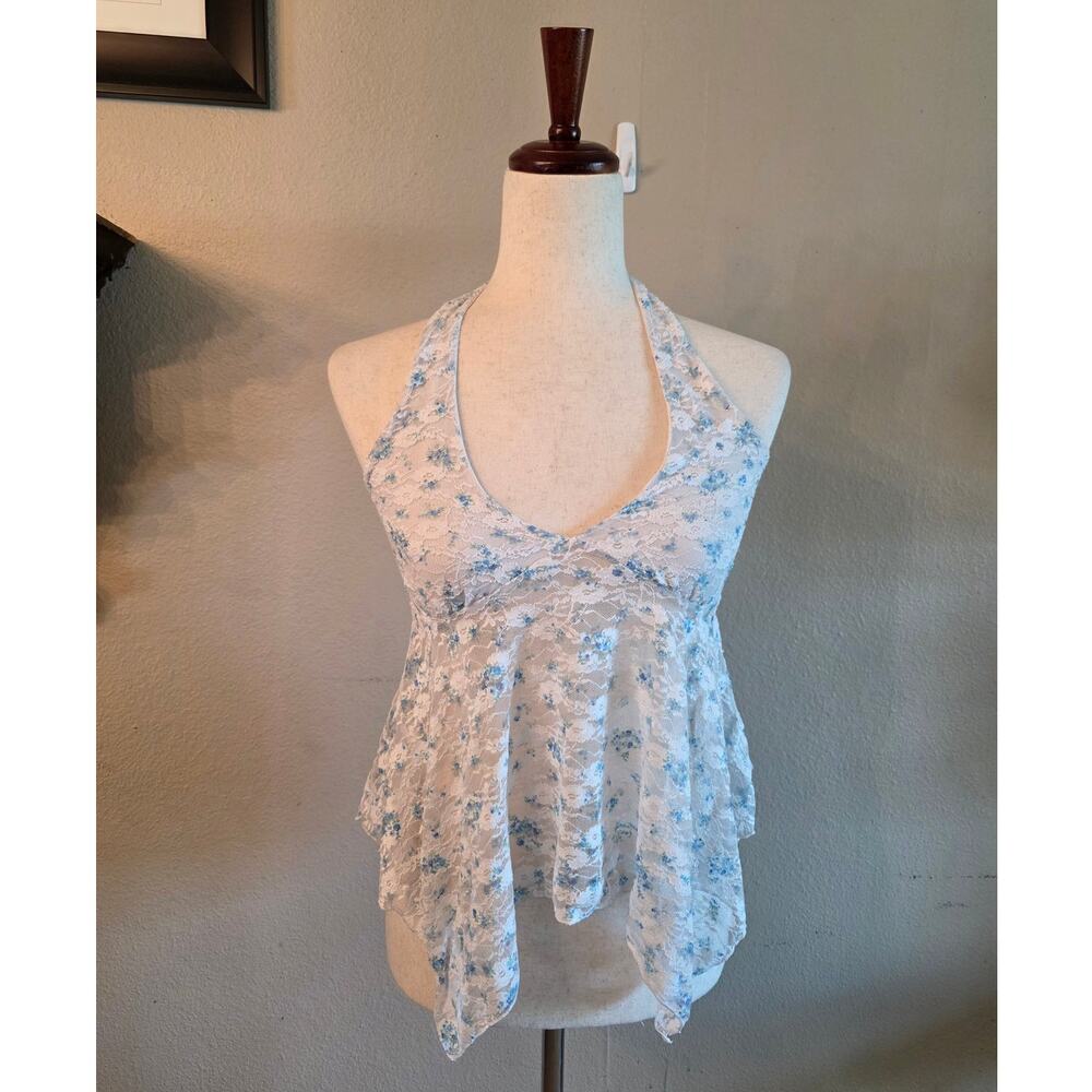 Electric Behaviour Floral Lace Halter Top Handkerchief Hem Y2K Fairycore SZ M